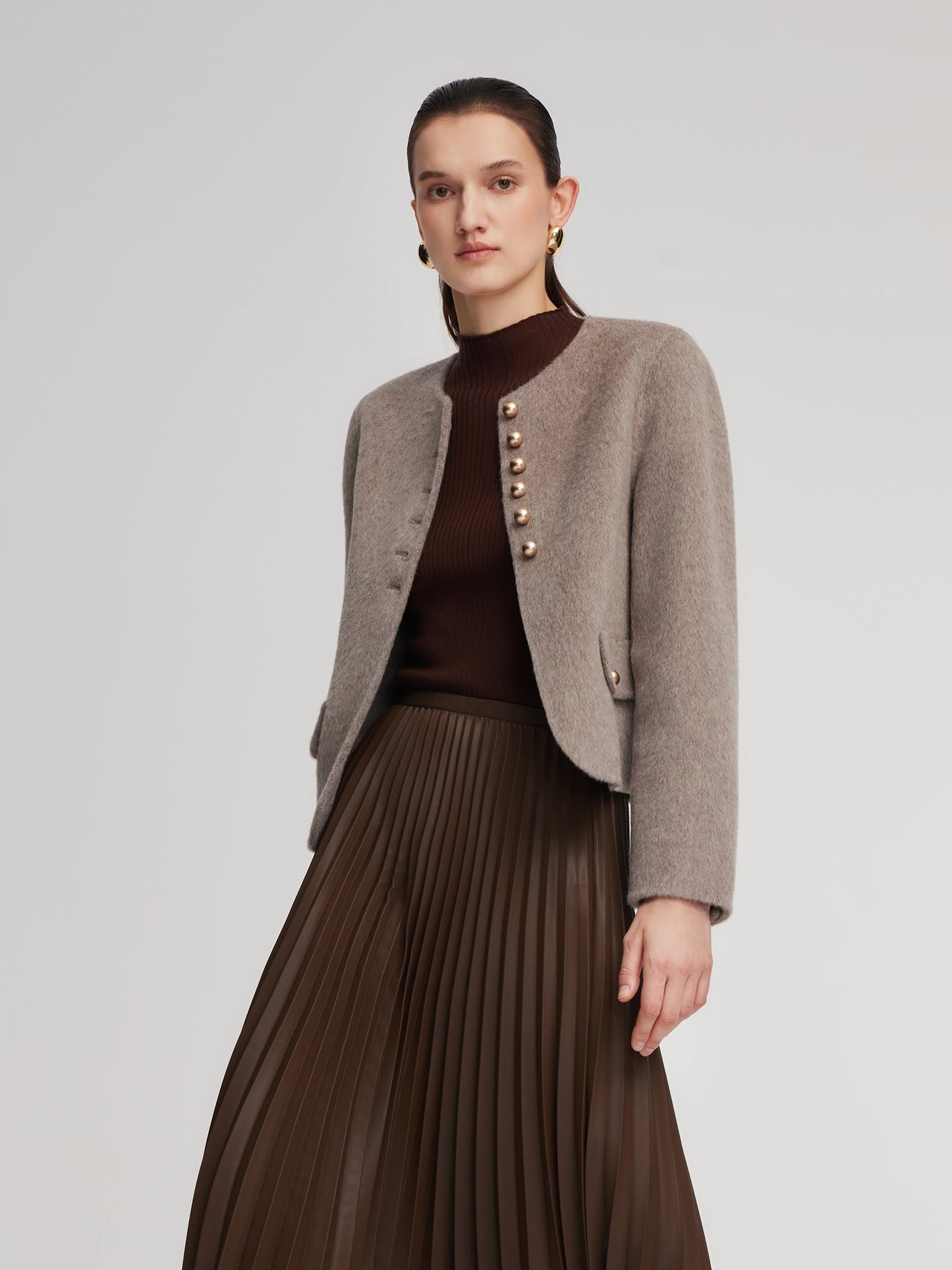 Alpaca Wool Blend Round Neck Women Jacket