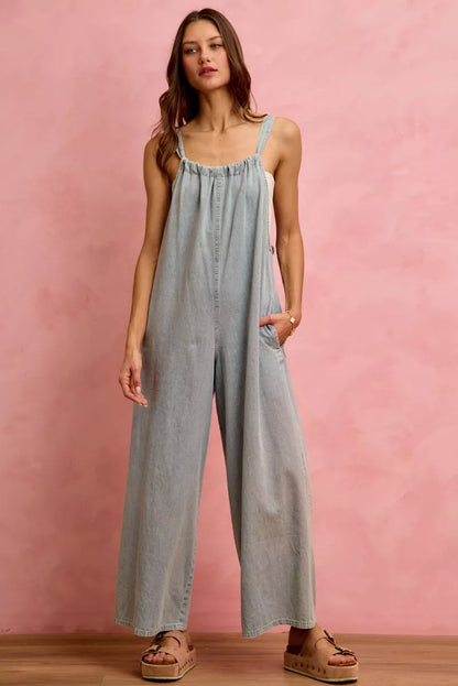 SO ME Wide Leg Lightweight Denim Overalls
