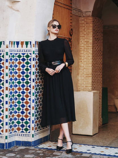 Ruffle Round Neck Women Smocked Maxi Dress