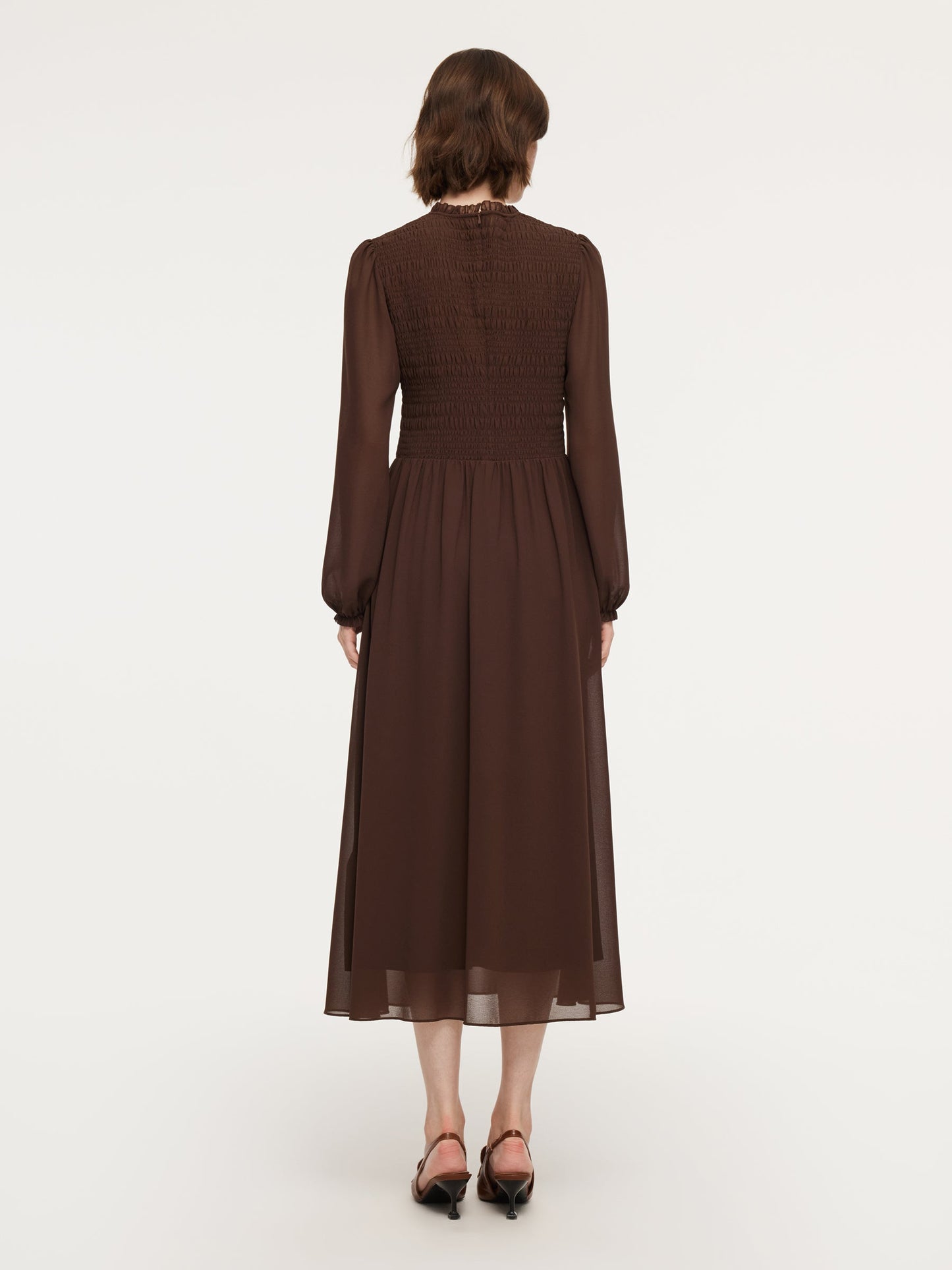 Ruffle Round Neck Women Smocked Maxi Dress