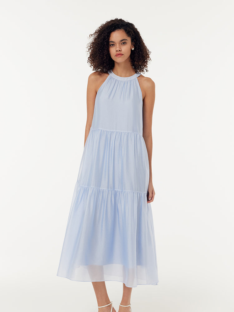 Women Halter Maxi Dress With Detachable Flower