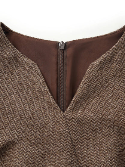 Washable Wool Faux-Layered Women Mini Dress With Belt