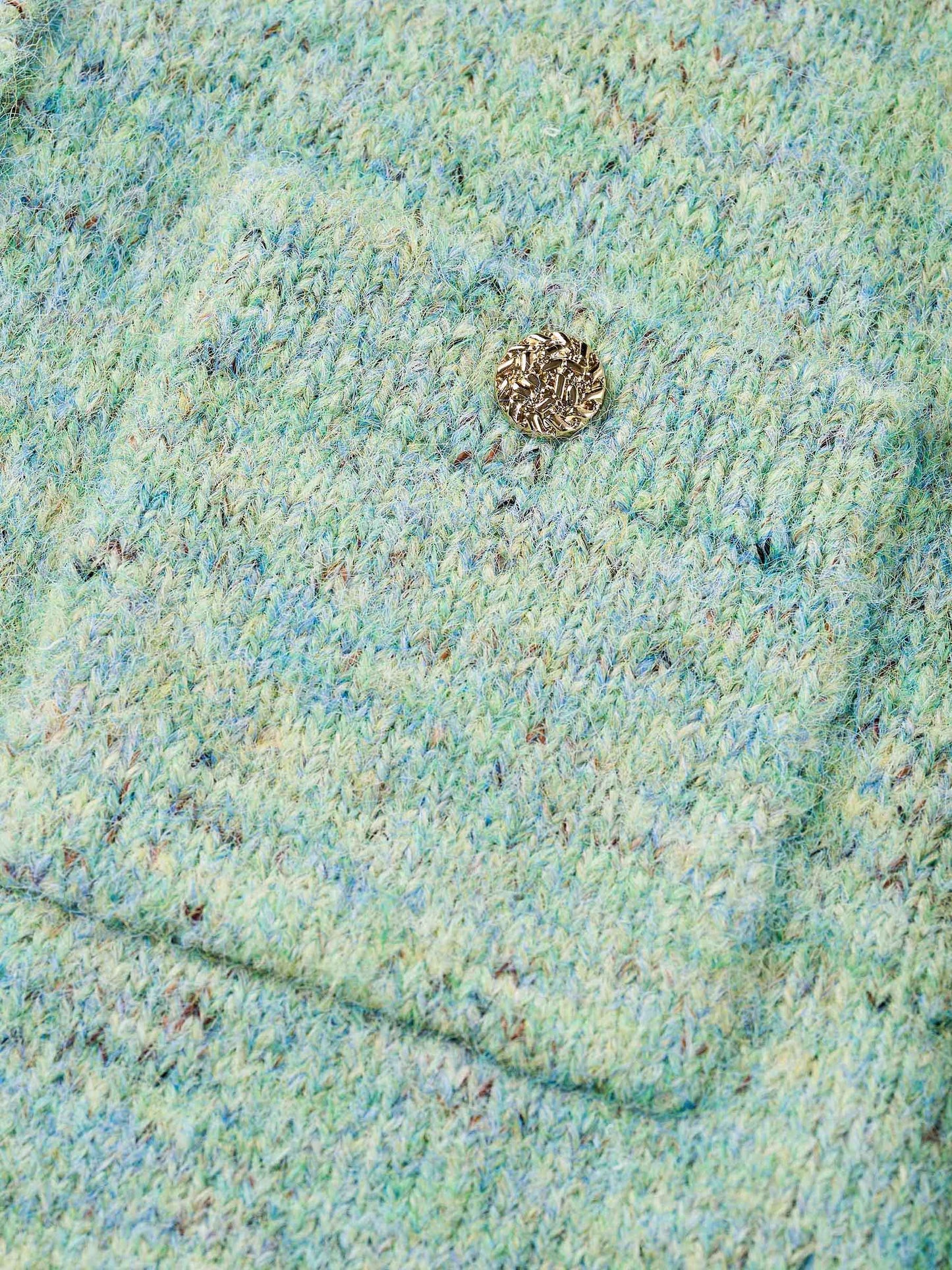 Melange Green Single Breasted Women Cardigan