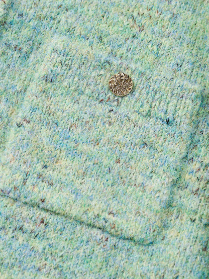 Melange Green Single Breasted Women Cardigan
