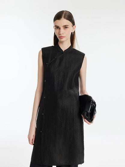 Xiang Yun Silk Asymmetric Hem Women Qipao Mini Dress