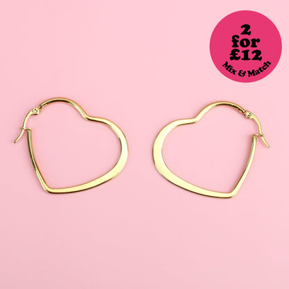 40mm Heart Hoop Earrings (Gold Plated)