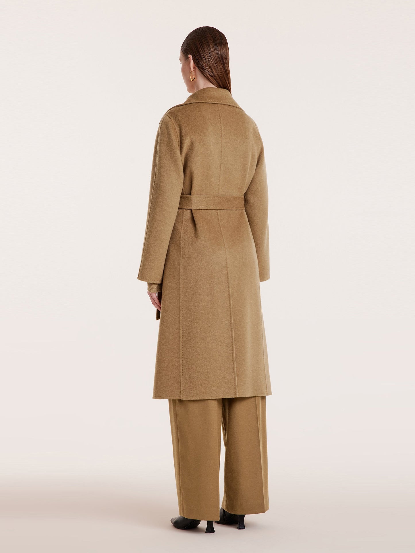 Camel Pure Cashmere Lapel Women Coat