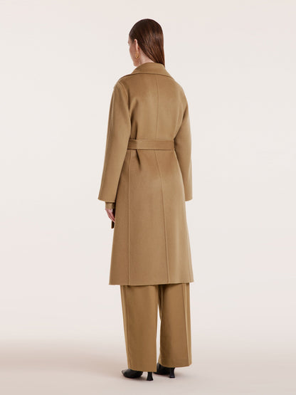 Camel Pure Cashmere Lapel Women Coat