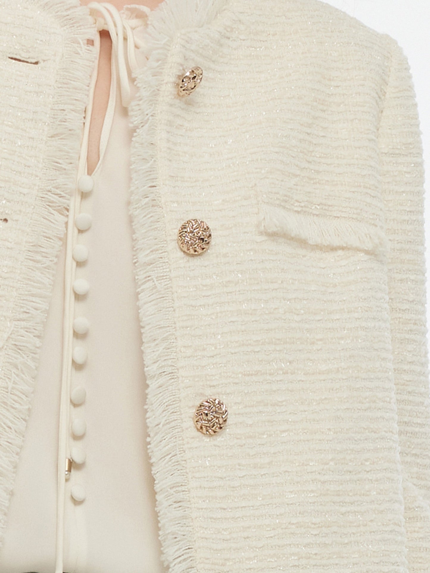 Tweed Collarless Women Crop Jacket