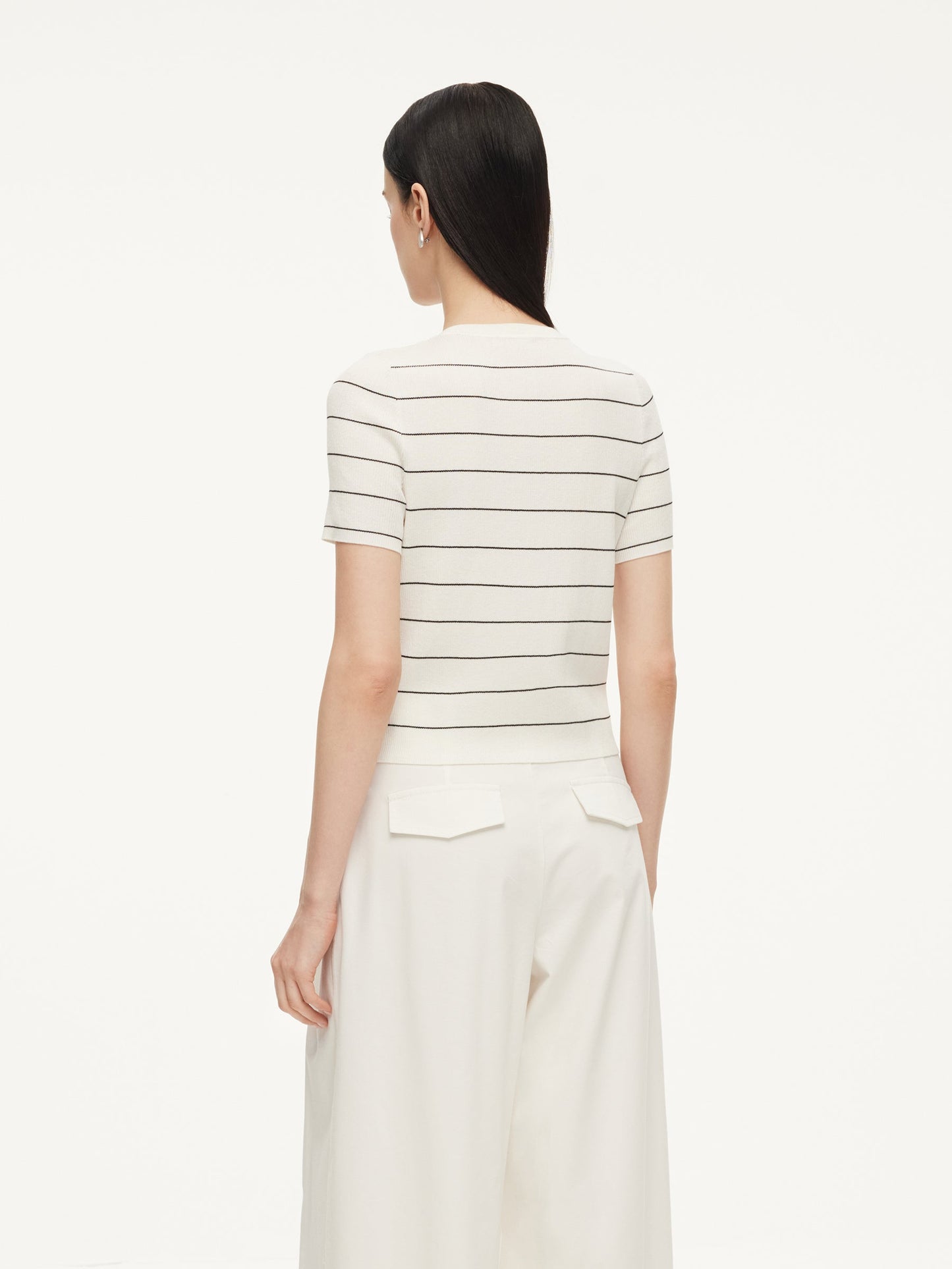 Lyocell Blend Stripe Round Neck Women Cardigan