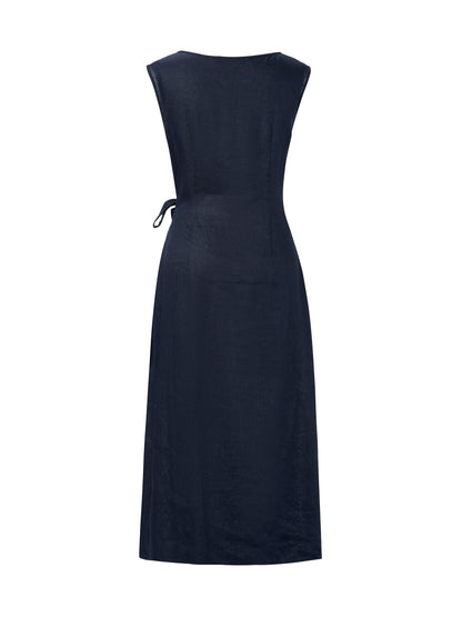 100% Linen Side Tie Women Sleeveless Maxi Dress