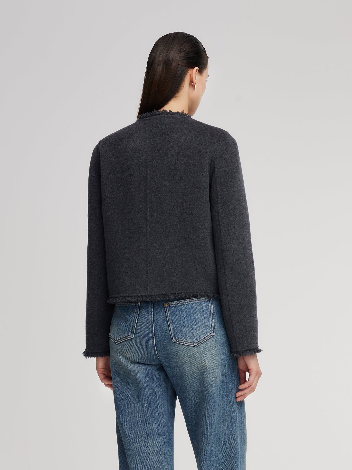 100% Wool Frayed Edge Women Jacket