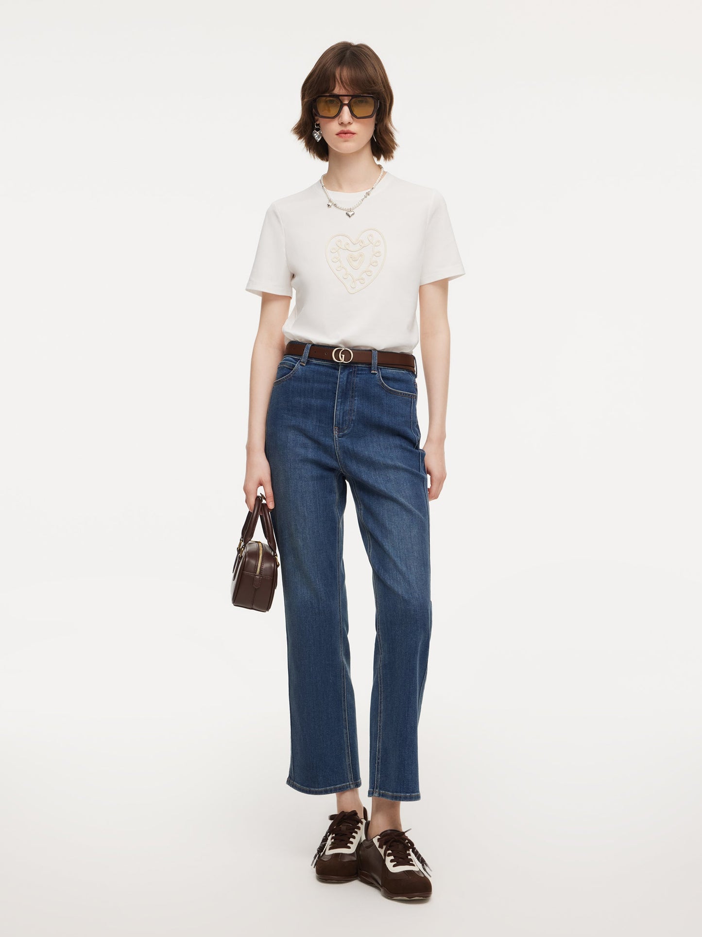 Acetate Blend Denim Adjustable Waist Women Ankle-Length Jeans