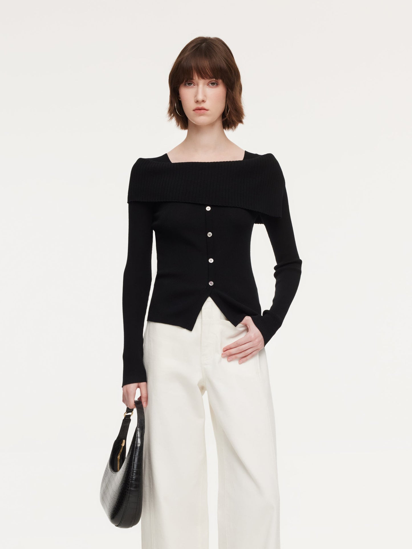 100% Wool Boat Neck Women Knit Top