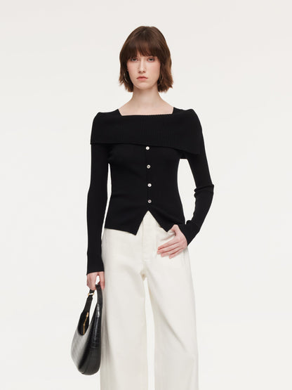 100% Wool Boat Neck Women Knit Top