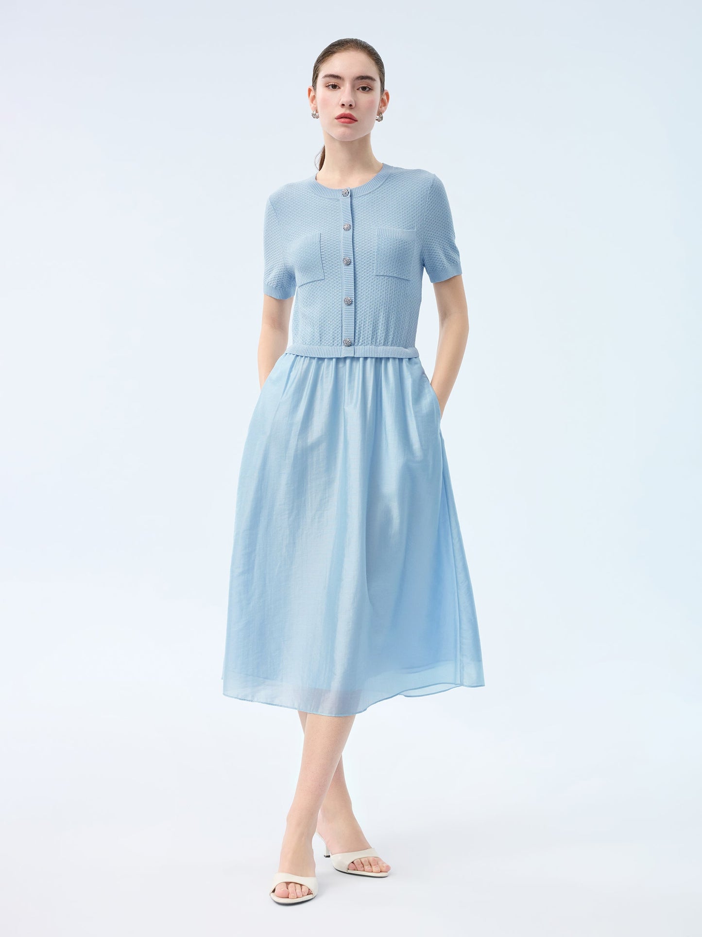 Lyocell Blend Patchwork Women Midi Dress