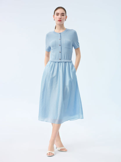 Lyocell Blend Patchwork Women Midi Dress