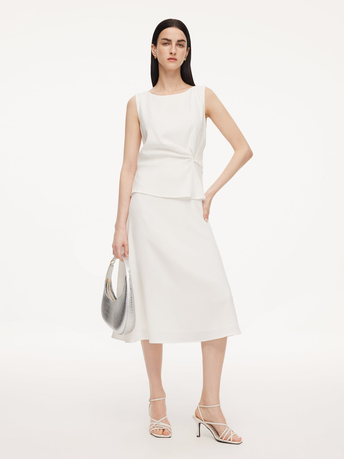 Triacetate Blend Mock Layered Women Sleeveless Midi Dress