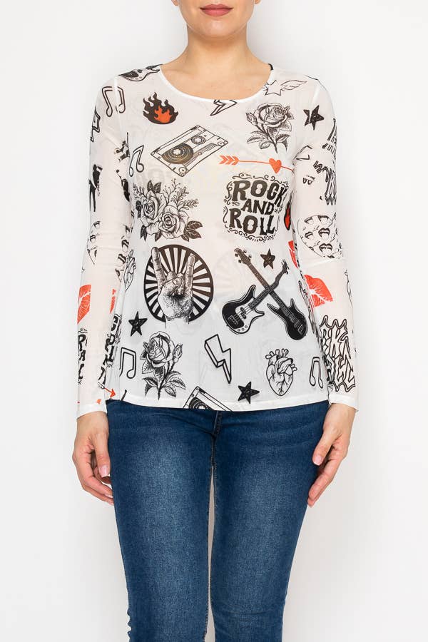 Origami - White Rock N Roll Mesh Top