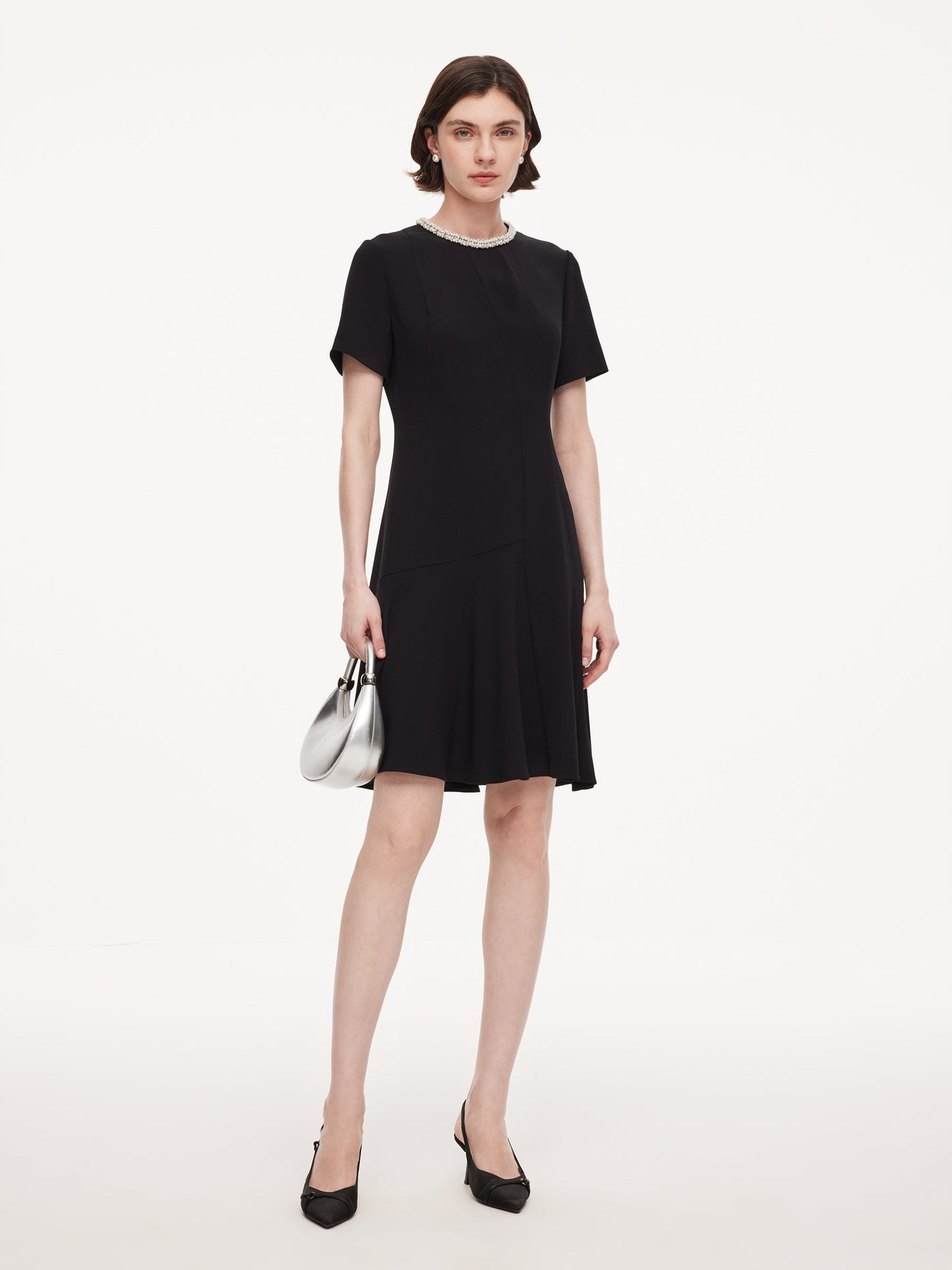 Triacetate Blend Beaded Neck Women Mini Dress