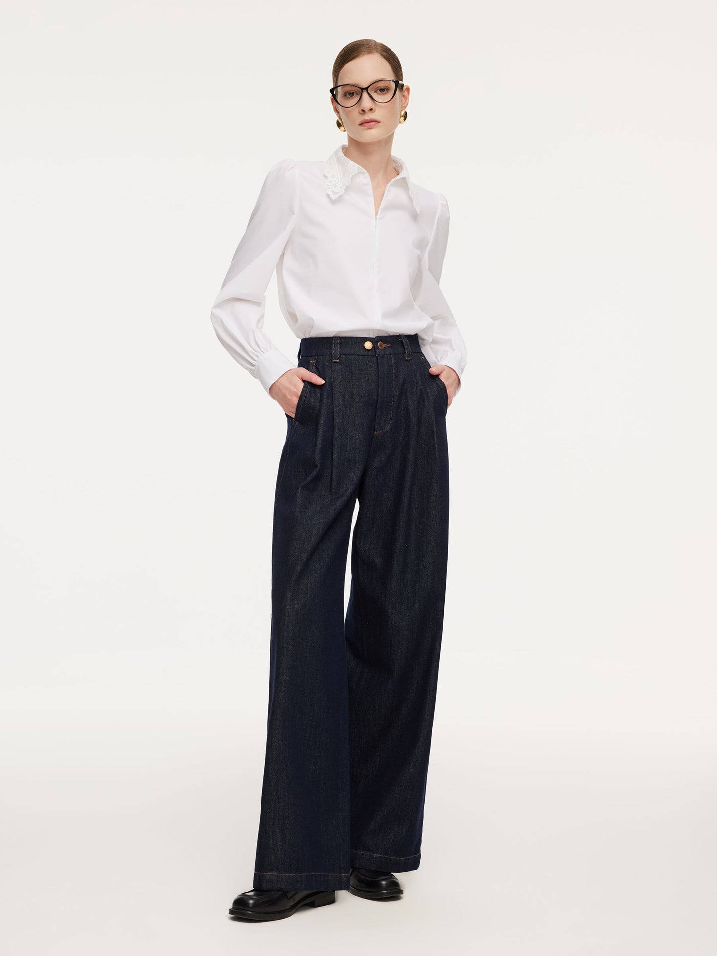 Denim Adjustable Waist Women Wide Leg Jeans