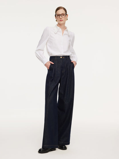 Denim Adjustable Waist Women Wide Leg Jeans