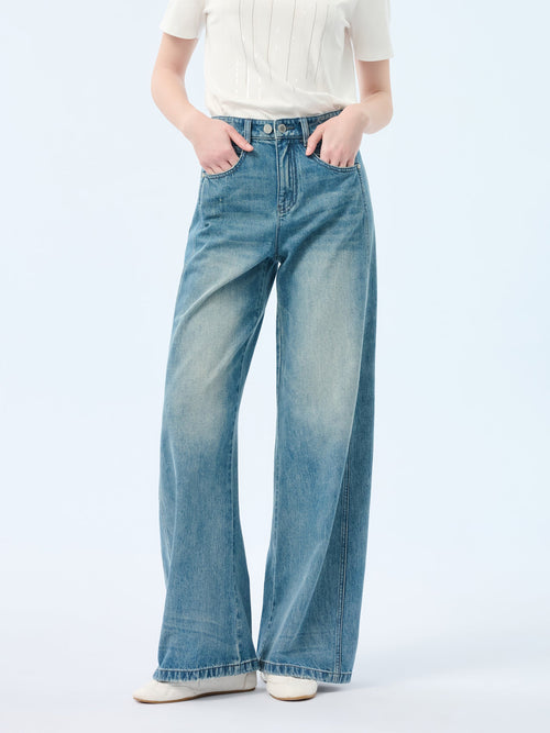 100% Cotton Denim Women Curved Leg Jeans