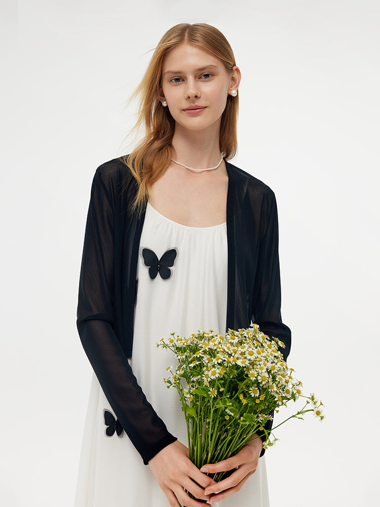 Acetate 3D Butterfly Maxi Dress And Cardigan Two-Piece Set
