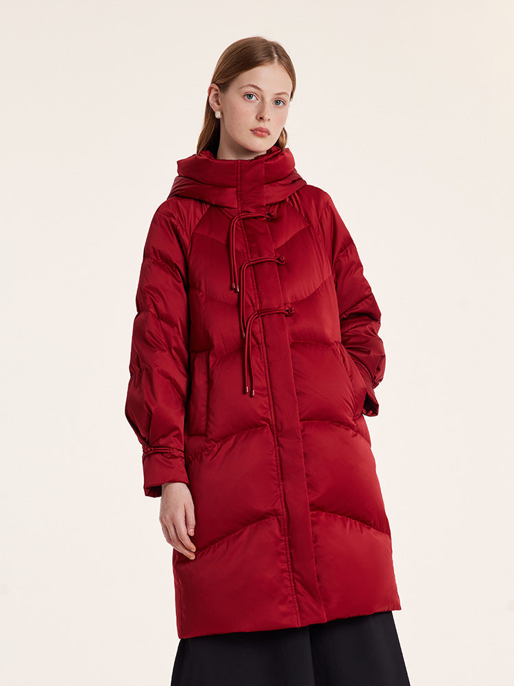 Cheongsam Button Hooded Mid-Length Goose Down Garment