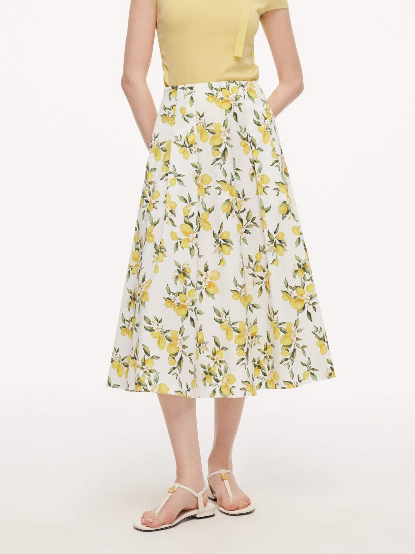 Cotton Lemon Print Women A-Line Skirt