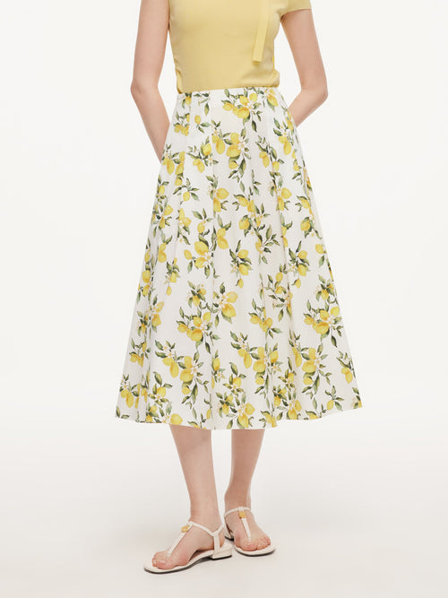 Cotton Lemon Print Women A-Line Skirt