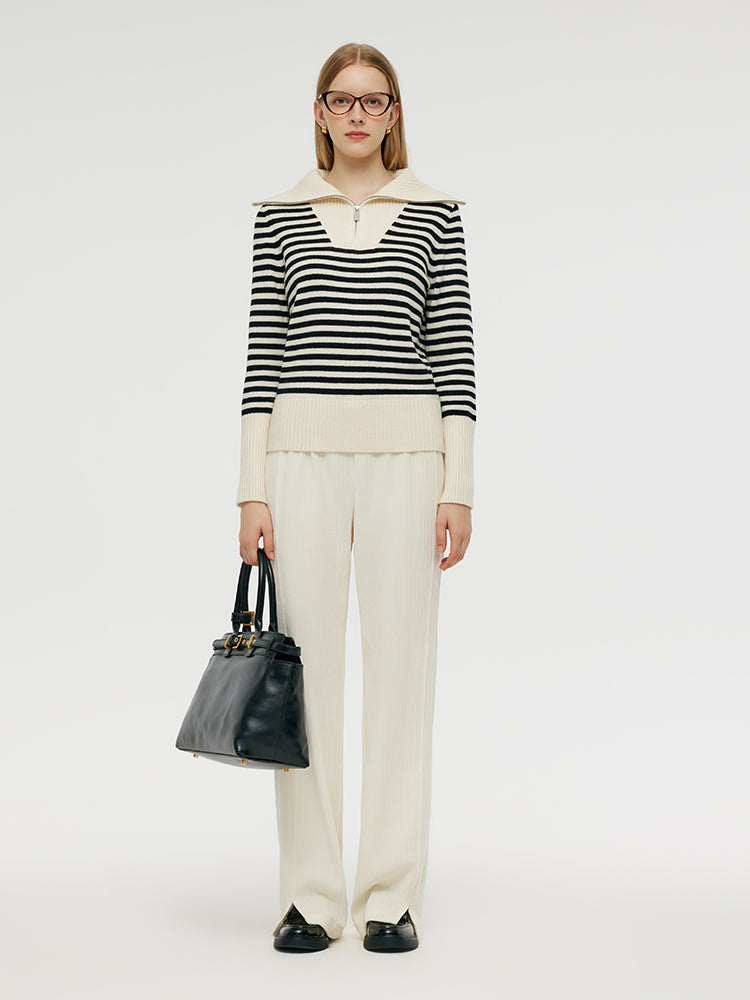 Oversized Collar Half-Zip Women Knit Top