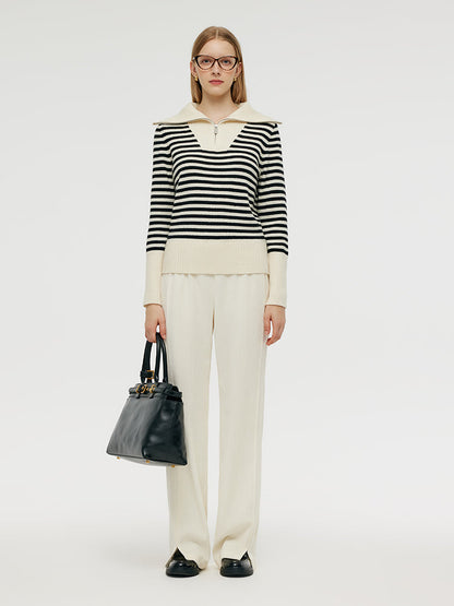 Oversized Collar Half-Zip Women Knit Top