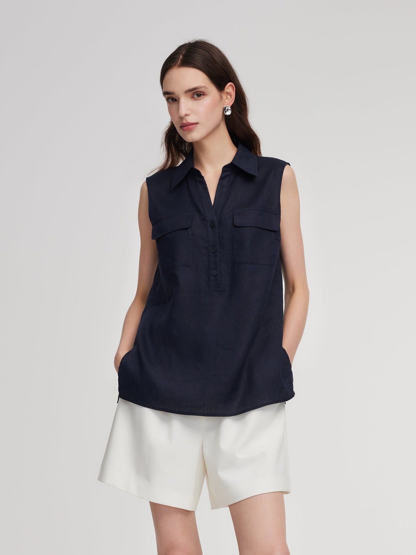 100% Linen Sleeveless Women Shirt