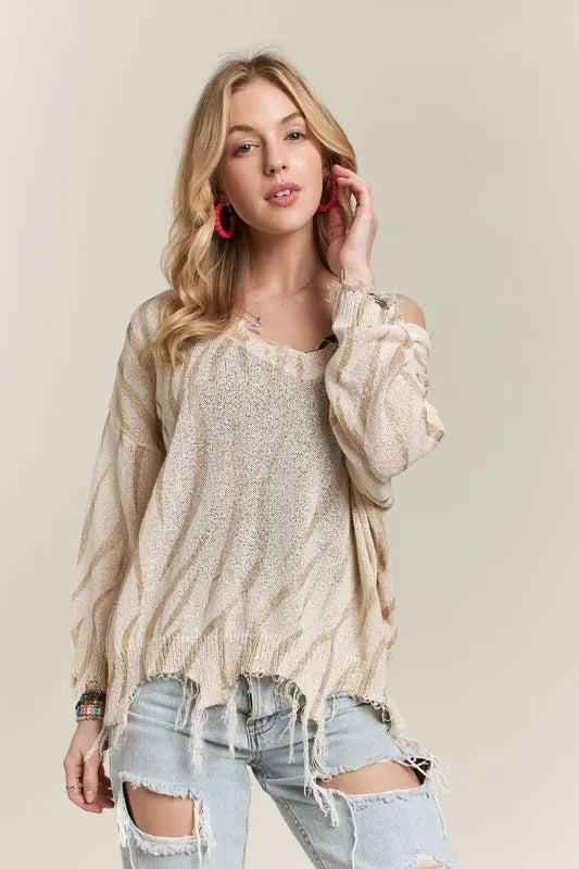 ADORA Frayed Zebra Knit Top