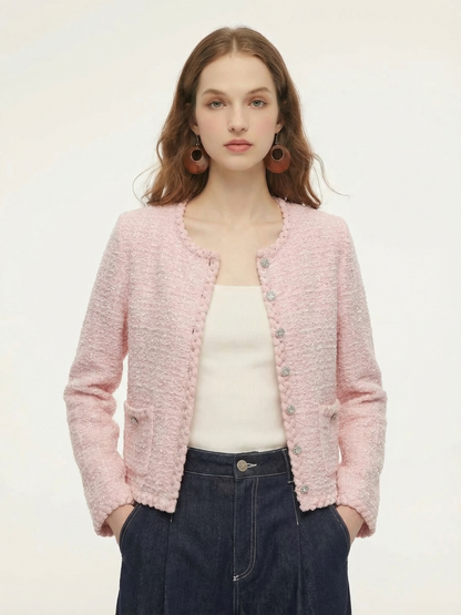 Round Neck Single-Breasted Women Textured Cardigan