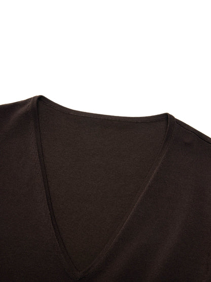 Lyocell Blend V-Neck Women Embroidered Sleeve Knit Top