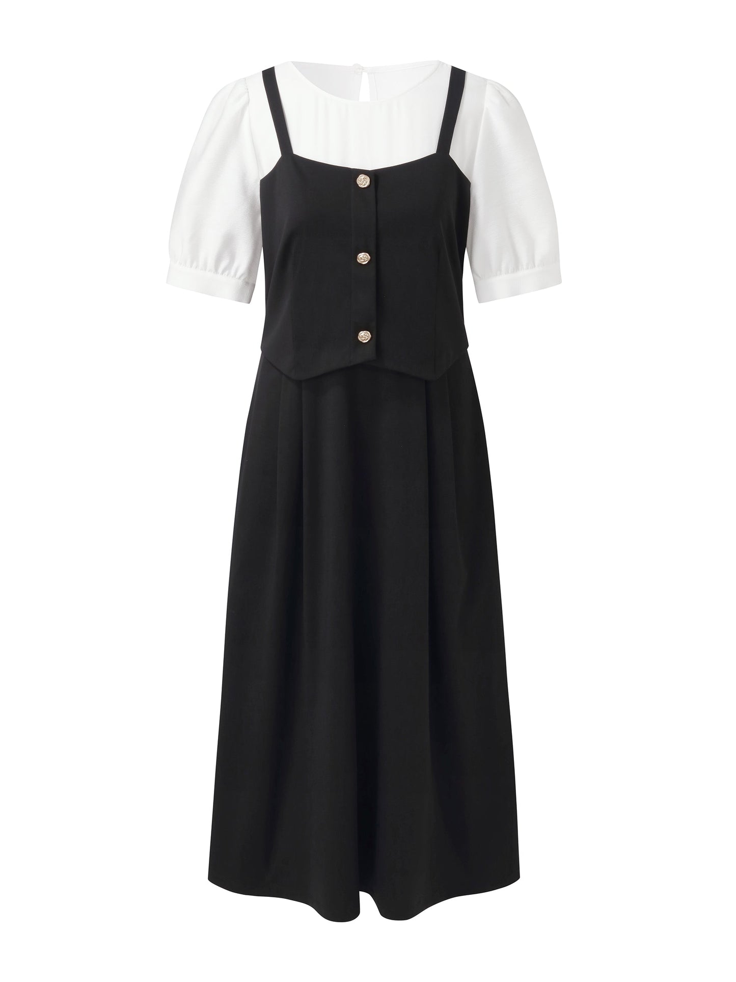 Tencel Blend Mock Layered Women A-Line Maxi Dress