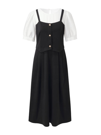 Tencel Blend Mock Layered Women A-Line Maxi Dress