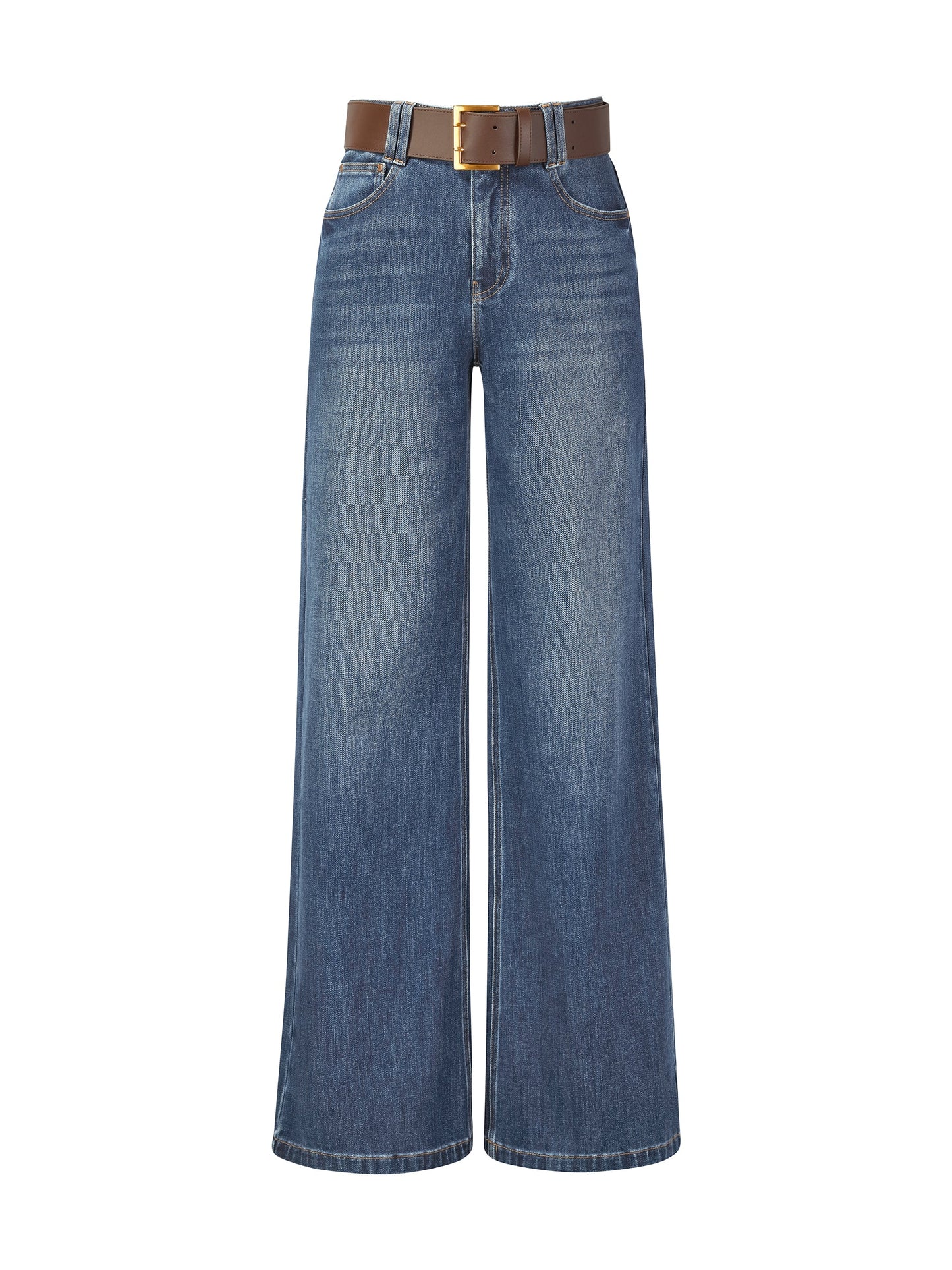 Lyocell Blend Denim Women Flared Palazzo Jeans With Belt