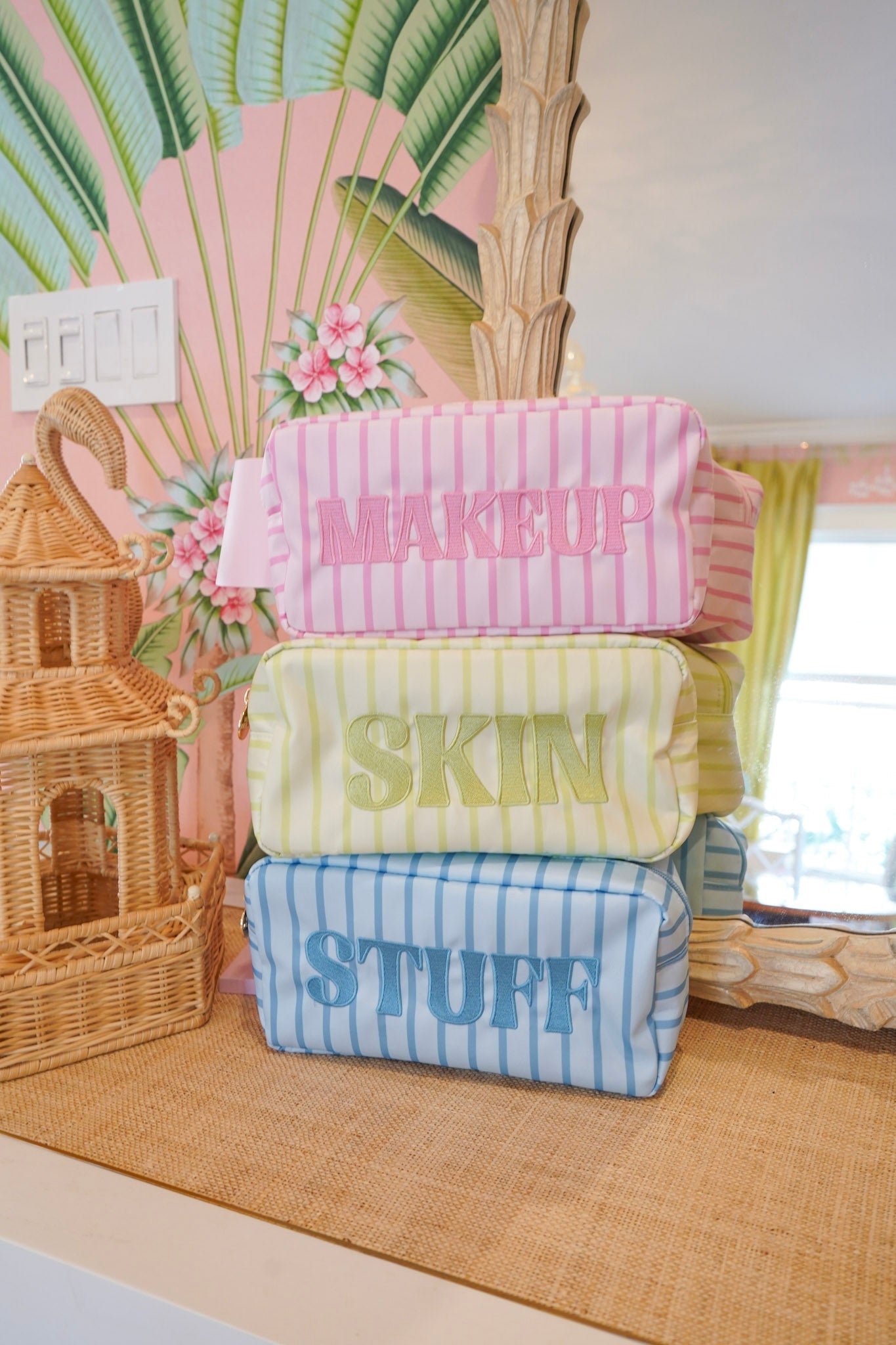 Striped Travel- Ready Cosmetic Bags