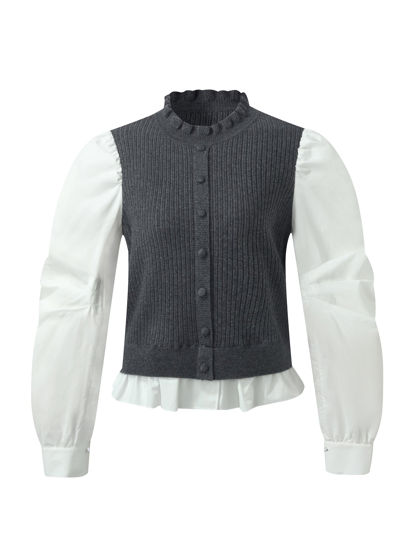 Wool Blend Faux-Layered Women Blouse