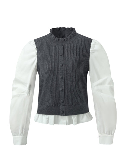 Wool Blend Faux-Layered Women Blouse