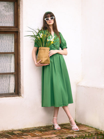 V-Neck Knotted Women Midi Dress