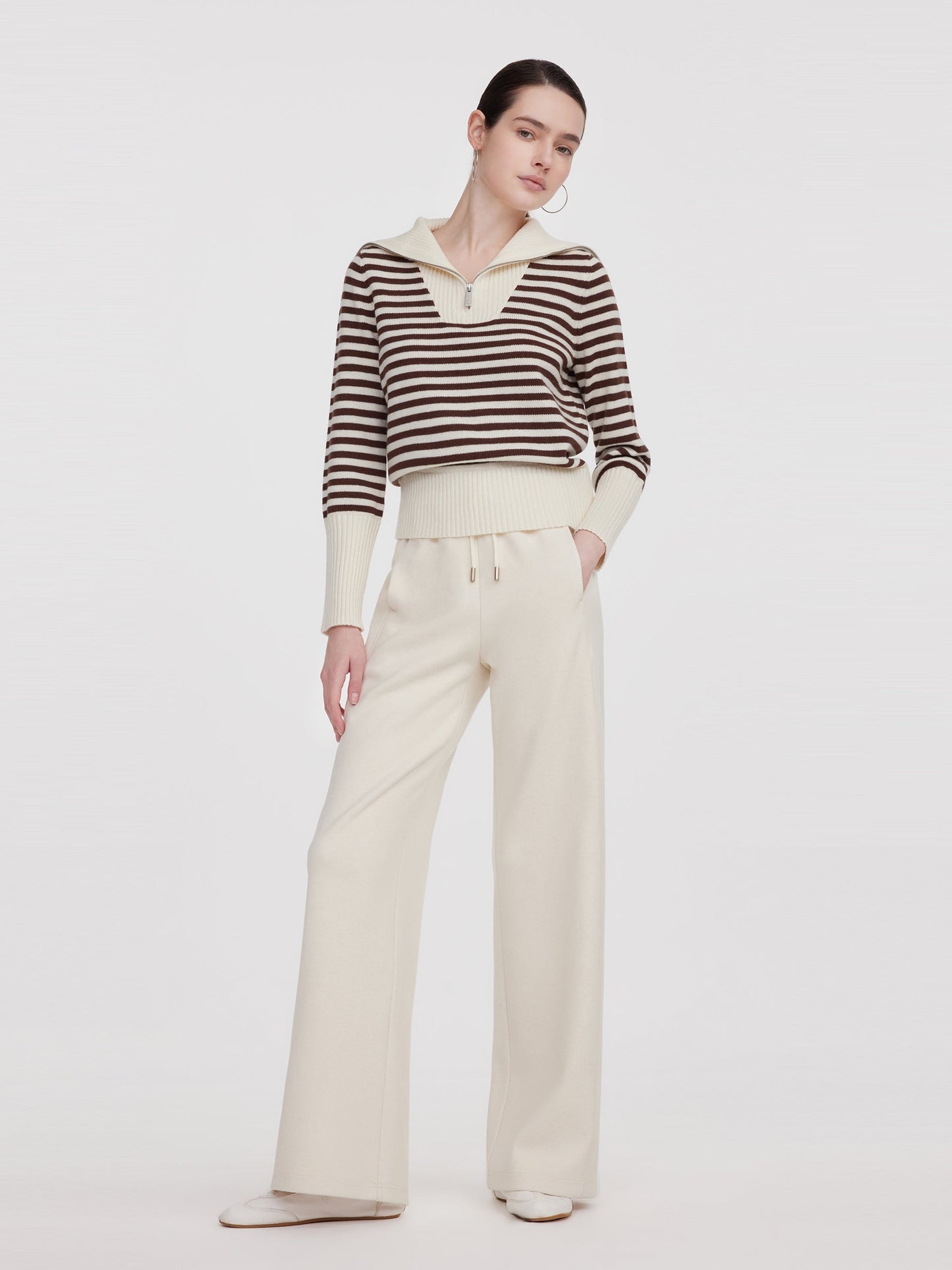 Oversized Collar Half-Zip Women Knit Top