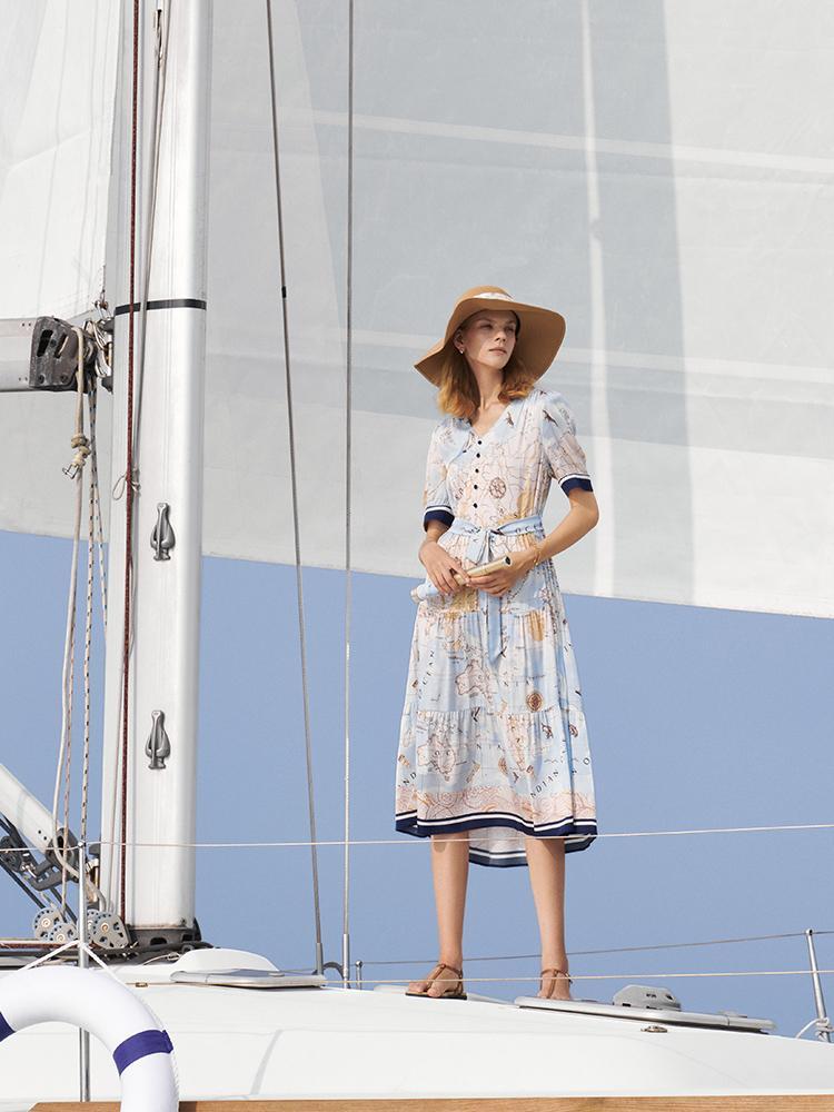 19 Momme Silk Map Print Midi Dress