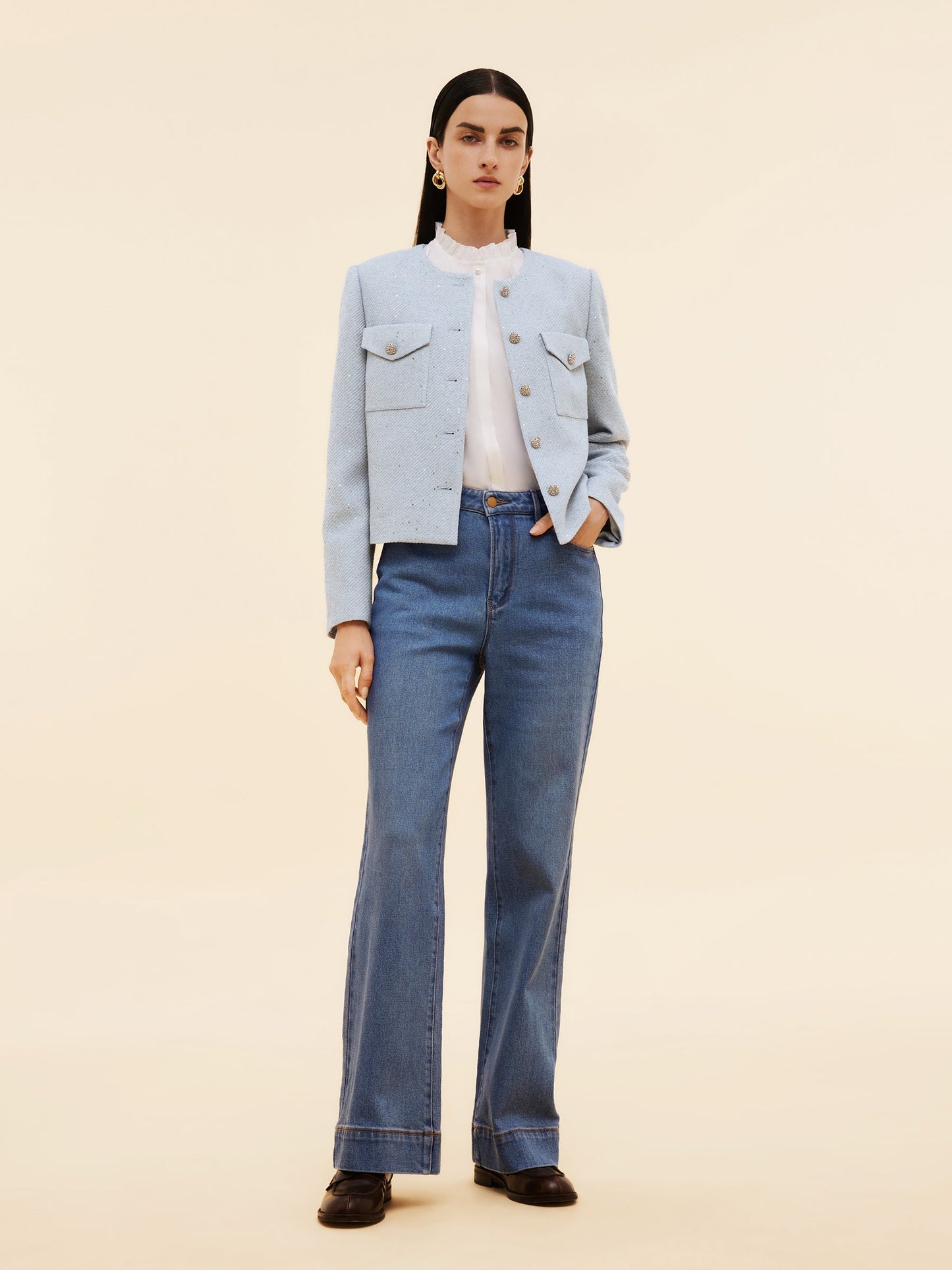 Acetate Blend Sequins Women Crop Jacket