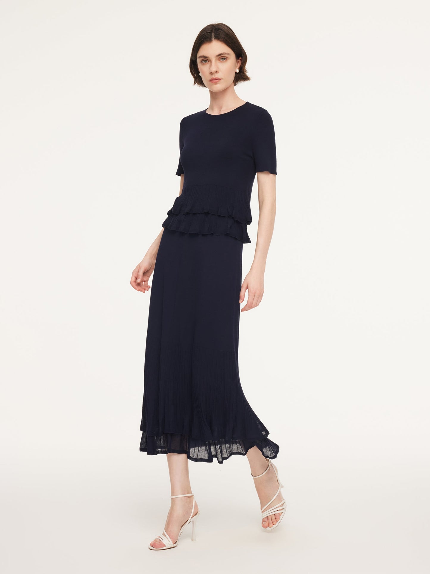 Ruffle Hem Knit Top And A-Line Skirt Two-Piece Set