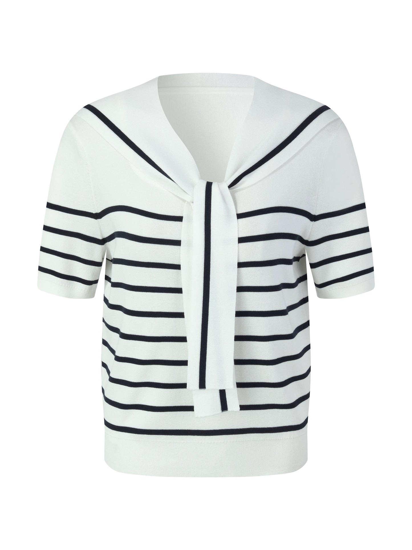 Lyocell Blend Stripe Women Knit Top With Detachable Sailor Collar