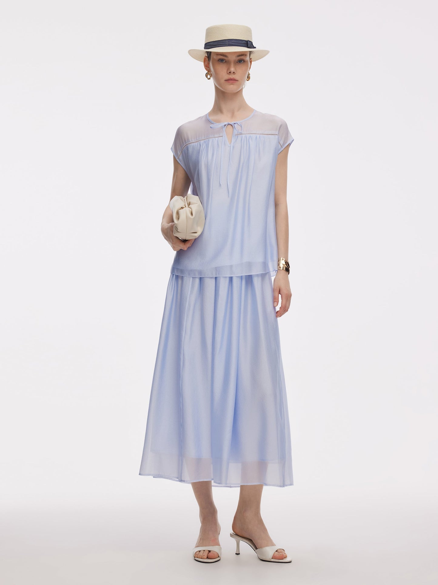 Loose Fit Cap Sleeve Top And A-Line Skirt Two-Piece Set